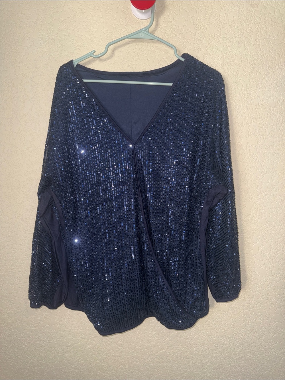BloomChic Navy Blue Sequin Wrap Top Size 10